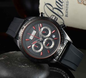 Лучшие мужские часы роскошного, кварцевый черный циферблат, многофункциональный, модный, бизнес, спортивный календарь, кожаный ремень, мужские часы
