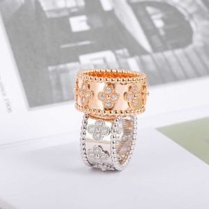 Designer Van Kaleidoscope Ring Womens Wide Diamond High Version 18k Rose Gold Colorless Personalized Live Broadcast VIFJ