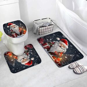 Bath Mats Funny Santa Claus Mat Set Forest Pine Trees Gifts Snowflake Christmas Decoration Home Carpet Bathroom Rugs Toilet Lid Cover