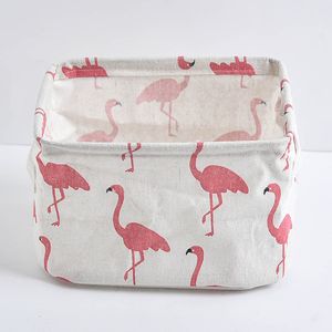 Flamingo Cotton Linen Desktop Storage Basket Cosmetics Cloth Storage Box New Creative Finish Basket Waterproof skräp Basket 391