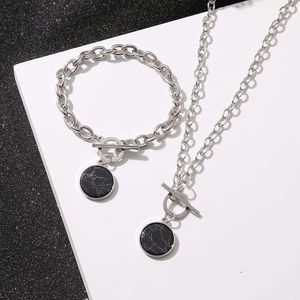 Корейский декоративный мир Black Marble Chain Bracelet Set Set Set Instagram Fashion OT Button Jewelry HZS2192