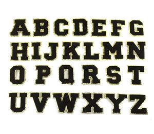 Black Letters with Gold Glitter Chenille Fabric Patches Towel Embroidery Rainbow Gritt Alphabet Iron on Sticker Name Clothing DIY 3644633