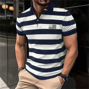 Herren-T-Shirts Mode FODE Two Tone Striped Printed Mens Polo T-Shirt 3D National Flag Muster kurzärmeliges Gelegenheitsverlust losen Top YQ240415