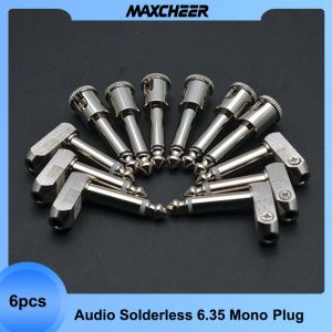 Kablar 6st Solerless Audio Plug Mono Straight/Angle Plugs Audio 6.35 Mono Plug SlowerFree Plugs Guitar Connector Chrome