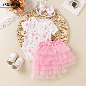 Sommer Neues Baby Vollmond Neujahr Kleid kurzärmelig Schatz rosa sechs Schicht Rock Haardekoration Baby Kinder Neujahrskleid