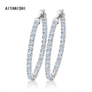 Aiyanishi Real 925 Sterling Silver Classic Brincos grandes Brincos de luxo Sona Brincos de argola de diamante Moda simples Presentes mínimos 220108267V