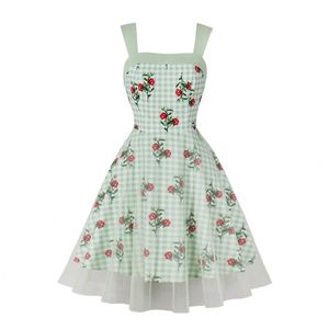 Sommer Womens ärmellose gedruckter eleganter Retro großes Swing -Kleid 5028