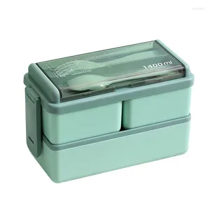 Garrafas de armazenamento de melhor vendedor para lancheiras de microondas portátil 2 camadas recipientes de alimentos para lancheira bento de bento com talheres