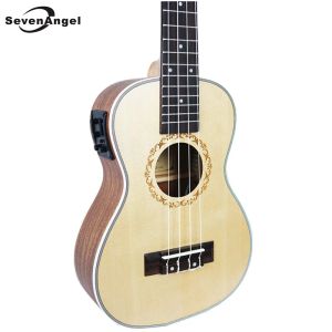 Cavi Sevenangel da 23 pollici Concert Acoustic Electric Ukulele Mini Hawaiian 4 Strings Guitar Ingman Abete Ukelele con Eq Pickup