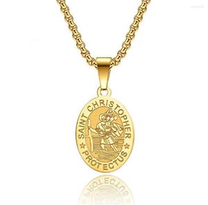 Pendant Necklaces Stainless Steel St Christopher Oval Coin Disc Gold Religious Necklace Fashion Jewelry Church Gift For Him With C6202319