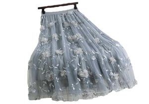 Spódnice eleganckie elastyczne talia cieńsza talia haftowa haftowa o siatce spódnica wiosna jesienna kobiety high 184a8912199