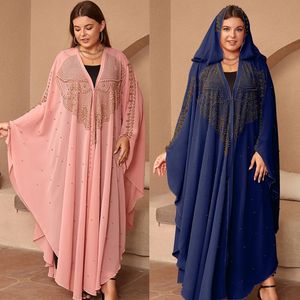 Frauen Luxus Abayas Perlen Boubou Kleid kostenlose Größe Muslim bescheidene Caftan Hochzeitsfeier OCNS Djellaba Fashion 240415