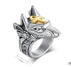 Aço inoxidável Egito Cruz Anubis De Deus Anéis para homens Mulheres Punk Wolf Head Knuckle Ring Declaração Retro Jóias 4432001