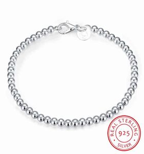 100 925 Solid Real Sterling Silver Fashion 4mm Beads Ball Chain Armband 20cm för Teen Girls Lady Gift Kvinnor Fina smycken4481932