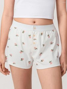 Kvinnors shorts kvinnor blommigt tryck för sommar elastisk midja knapp upp smal lounge korta byxor streetwear strand semester estetik y2k