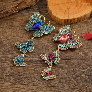 Brooches Creative Three Butterfly Brooch Long Suit Rhinestone Retro Insect Pin Female Ceremony Banquet Corsage Accessories For Women