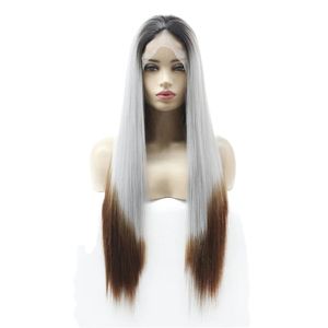 かつらの卸売26インチ合成レースウィッグシミュレーションヒューマンヘアレースウィッグシルクストレートペルークーナチュラルストレートレミーヘアグラデーションカラー歓迎