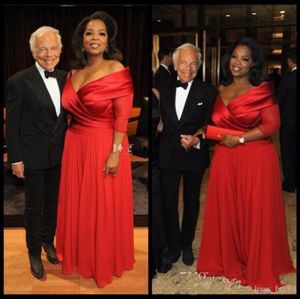 Formal Oprah Winfrey Off Shoulder Plus Size Evening Dresses 34 Long Sleeve Ruched Red Chiffon Prom Dress Cheap Mother of Bride Dr6026741