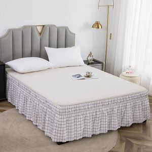 Home Plaid Bed Skirt without Surface Elastic Band Wrap Around Ruffled Couvre Lit Twin Full Queen King 240415