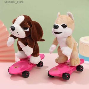 Fyllda plyschdjur Hot Selling Electric Plush Toy Skateboard Dog Horse Pig Singing Dancing Music Sliding Stuffed Doll Childrens Gift L47