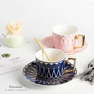 Muggar europeisk stil keramisk kaffekopp maträtt set eftermiddag te blomma med sked kontor gåva hem för kärlek och citroner