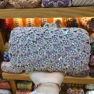 Evening Bags Women Silver Flower Clutch Crystal Party Hollow Hard Case Wedding Clutches Purses Bridal Rhinestones Handbags Gift