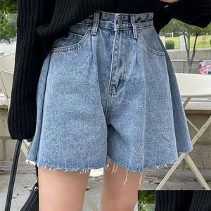 Kvinnors shorts kvinnor syiwidii ​​jean kvinnor sommar hög midja baggy bred ben flare kort jeans avslappnad vintage koreansk stil y2k drop del dh0rh