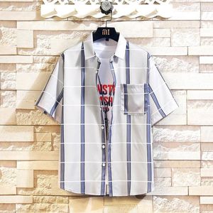 Camisas casuais masculinas Boutique Young Sense Fashion Loose Hong Kong Plaid Tamanho grande Tudo o simples Men Shin Short Sleeved Camisa