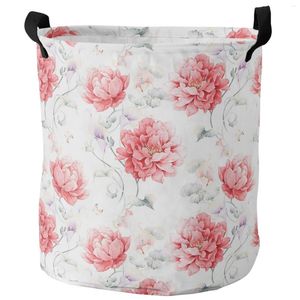 Laundry Bags Red Watercolor Flowers Retro Foldable Basket Kid Toy Storage Waterproof Room Dirty Clothing Organizer