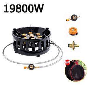 19800W 7-Core Camping Stove High-Power Strong Fire Portable Tourist Gas Windproof Electronic ignition Camping Equipment 240327