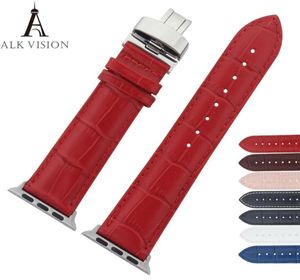 Iwatch Band Butterfly Implant Clop Buckle Genuine Leather Watch Band para Apple Watch Band Series 432 Strap for Smart Watch5338903