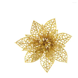 Flores decorativas 10pcs Christmas Poinsettia Flower Glitter Artificial Tree Ornament para Decorações de grinaldas de Natal