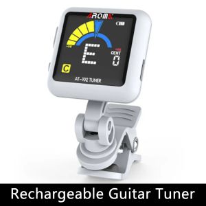 Guitar Aroma At102 Rechargeable Clipon Guitar Tuner Color Sn with Builtin Battery Usb Cable for Chromatic Guitar Bass Ukulele