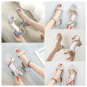 2024 New Thick heeled sandals for women blue versatile in summer gentle in the middle heel Roman buckle strap high heels