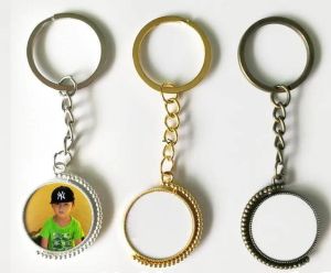 Metal Double Sided Heat Transfer Keychains Pendant Sublimation Blank Keychain 360 Degree Rotating Party Decoration DIY Keyring 0415