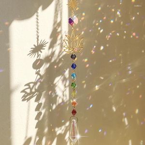 Garden Decorations 7 Crystals Rose Shape Sun Catcher Hanging Chakra Prisma Crystal Suncatcher Stained Glass Rainbow Pendant