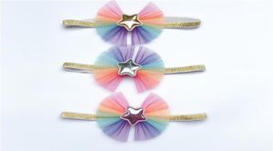 Boutique ins 15pcs Fashion Cute Glossy PU Star Bow Headbands Rainbow Mesh Bowknot Glitter Soft Hairbands Princess Headwear11011052