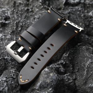 Watch Bands Handcrafted First Layer Cowhide Leather Strap Black For Apple Ultra8 Watchatch Padded 49MM 45MM 44MM Men Bracelet