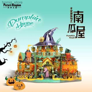 3D Puzzles Picture Kingdom Stainless 3D Metal Puzzle Pumpkin House model DIY laser cutting Jigsaw Toys for children Halloween Gift Y240415