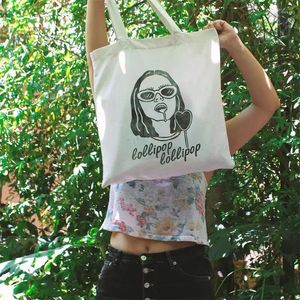 Shopping Bags Y2K Portrait Print Women Bag Reusable Canvas Tote Goth Eco Aesthetic Shopper Shoulder Handbags