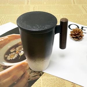 Tazze da 350 ml di tazza in ceramica in bianco e nero con coperchio di grande capacità di bere creativa tazza di tè da tè al latte regalo