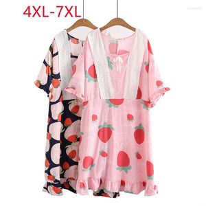 Sukienki imprezowe 2024 Letnia sukienka midi w size dla kobiet dużego krótkiego rękawu O-Neck Pink Nightgown 4xl 5xl 6xl 7xl