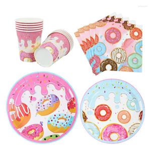 Disposable Dinnerware Cartoon Donut Tableware Set Paper Plate Cup Napkin Theme Party Wedding Birthday Baby Shower Decoration Favors