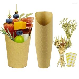 Einwegbecher -Strohhalm Wurstwaren mit Cocktail Picks Paper Boxen für Snack Kraft Bambus Ei Puff Waffel