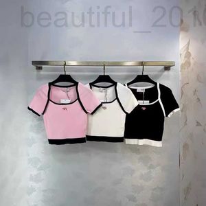 Tanques femininos Camis Designer Primavera e verão Novo Nanyou Cha Sweet Age Reduzindo o estilo de garota esbelta versátil pequeno pescoço quadrado colorido de manga curta Top H327