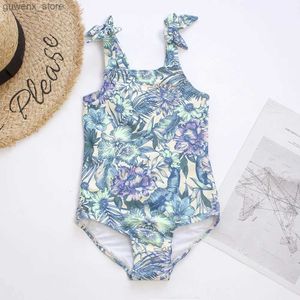 One-Pieces Summer Flower Print Girls Kinder ein Stück Badekleidung Badeanzug Bow Deco Kinder Strand Badeanzug Monokini Y240412