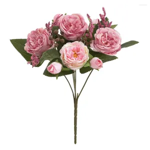 Dekorative Blumen 5 Köpfe gefälschte Rosen Seiden Pfingstrosen künstliche Jahr Weihnachtsdekorationen Vase für Home Wedding Braut Bouquet