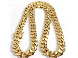 fine 18K Gold Plated chain jewelry Stainless Steel High Polished Miami Cuban Link Necklace Men Punk 15mm Curb Double Safety Clasp 5931041