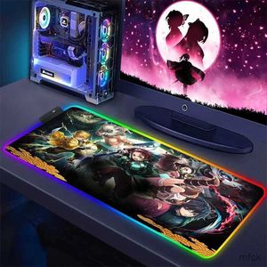 Mouse Pads Wrist Rests Anime Mouse Pad Kimetsu No Yaiba Mat Desk Rgb Carpet Gaming Mats Led Gamer Keyboard Backlit Cabinet Demon Slayer Pc Accessories