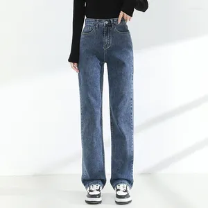 Women's Jeans Spring Autumn Elastic High Waist Smoke Pipe Women Solid Button Zipper Pockets Korean Fashion Slim Narrow Straight Pants